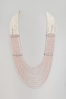 White Finish Beaded Long layered Necklace