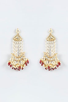 Gold Finish Earrings With Faux Ruby