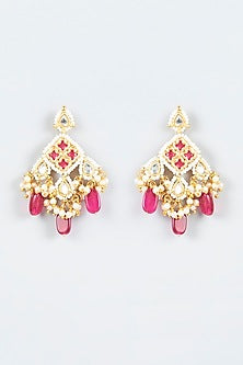 Gold Finish Earrings WIth Faux Ruby