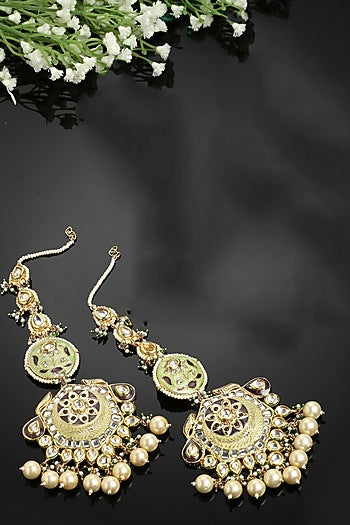 Gold Finish Kundan Polki & Pearl Dangler Earrings