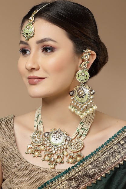 Gold Finish Kundan Polki & Pearl Dangler Earrings