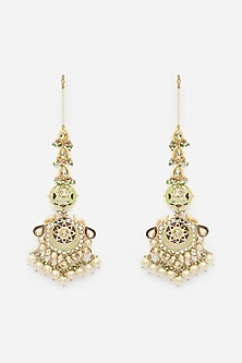 Gold Finish Kundan Polki & Pearl Dangler Earrings