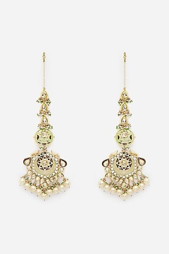 Gold Finish Kundan Polki & Pearl Dangler Earrings