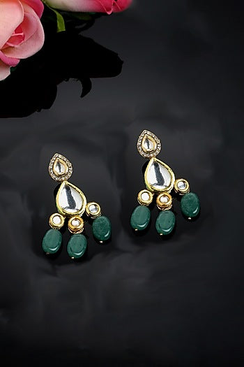 Gold Finish Kundan Polki & Pearl Dangler Earrings
