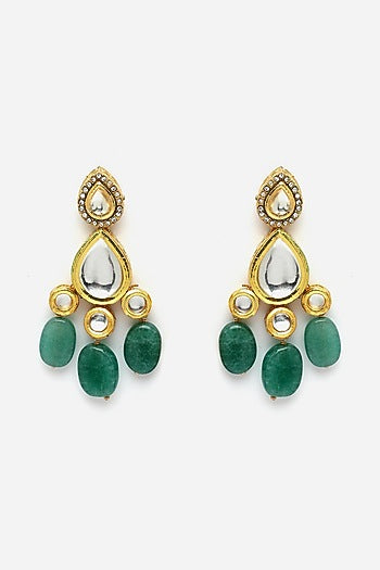 Gold Finish Kundan Polki & Pearl Dangler Earrings