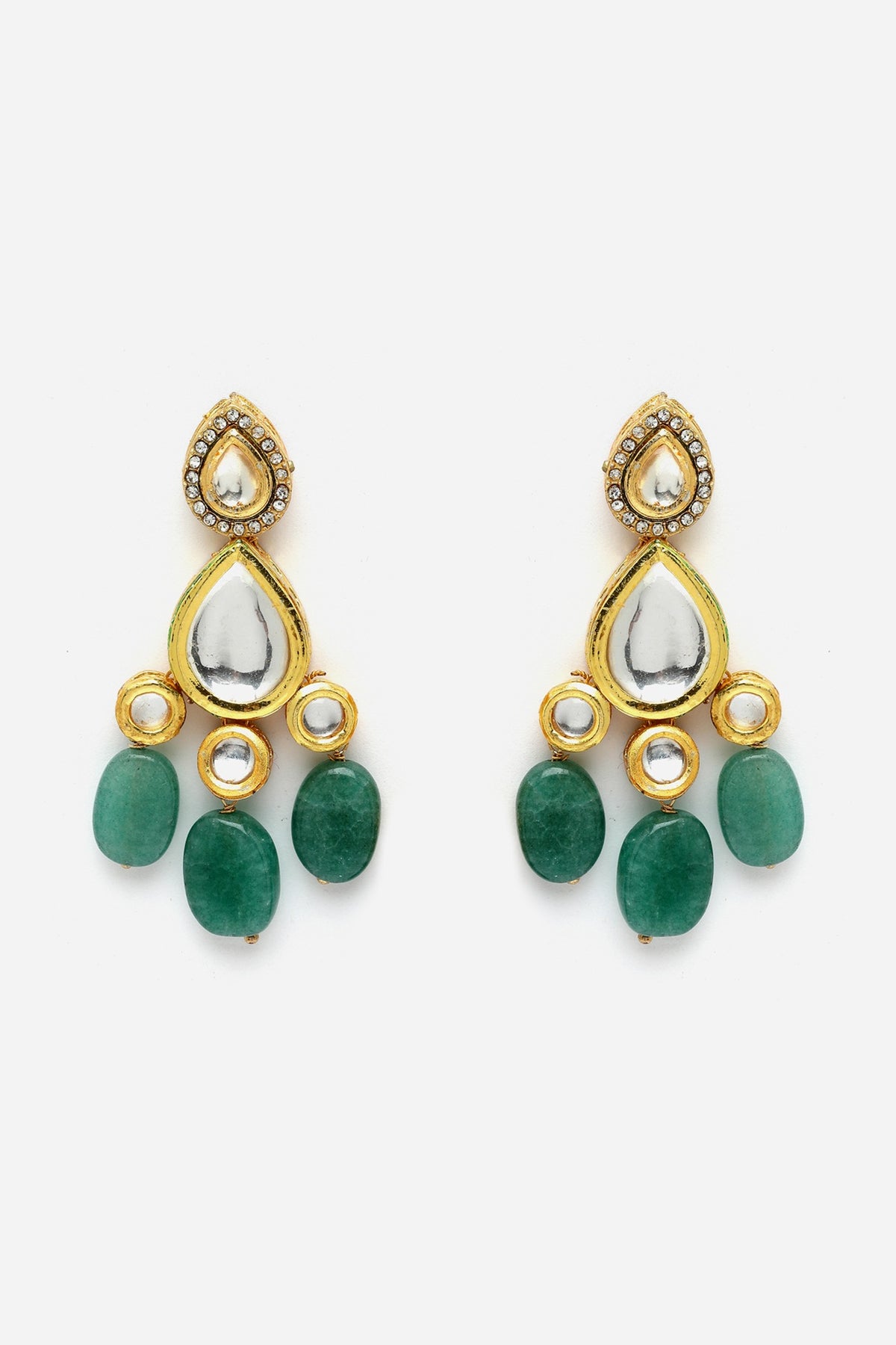 Gold Finish Kundan Polki & Pearl Dangler Earrings