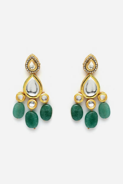 Gold Finish Kundan Polki & Pearl Dangler Earrings
