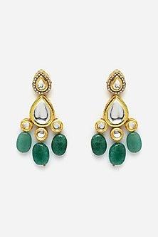 Gold Finish Kundan Polki & Pearl Dangler Earrings