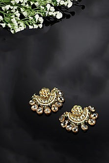 Gold Finish Kundan Polki & Pearl Dangler Earrings