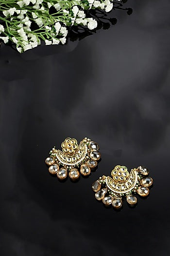 Gold Finish Kundan Polki & Pearl Dangler Earrings