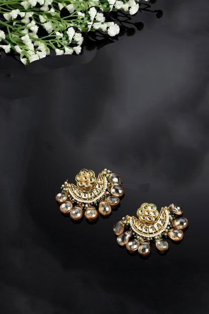 Gold Finish Kundan Polki & Pearl Dangler Earrings