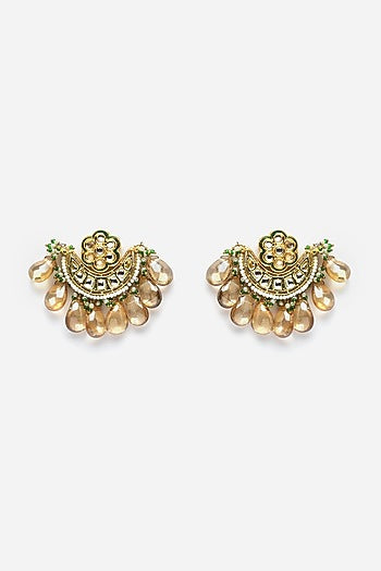 Gold Finish Kundan Polki & Pearl Dangler Earrings
