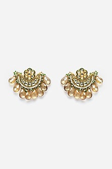 Gold Finish Kundan Polki & Pearl Dangler Earrings