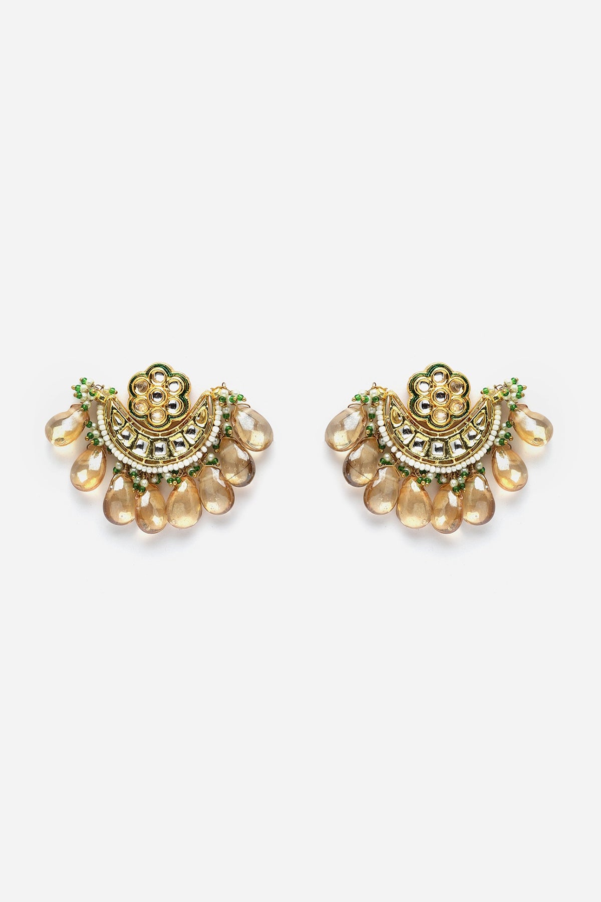 Gold Finish Kundan Polki & Pearl Dangler Earrings