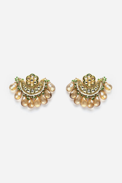 Gold Finish Kundan Polki & Pearl Dangler Earrings