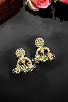Gold Finish Kundan Polki & Pearl Dangler Earrings
