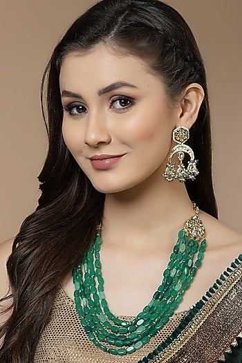 Gold Finish Kundan Polki & Pearl Dangler Earrings