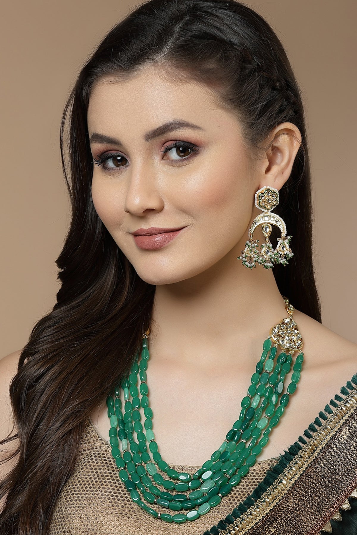 Gold Finish Kundan Polki & Pearl Dangler Earrings