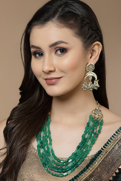 Gold Finish Kundan Polki & Pearl Dangler Earrings