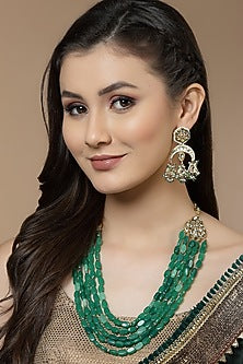 Gold Finish Kundan Polki & Pearl Dangler Earrings