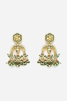 Gold Finish Kundan Polki & Pearl Dangler Earrings