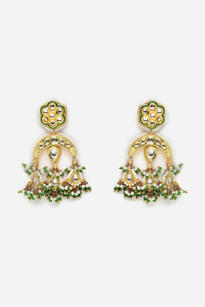 Gold Finish Kundan Polki & Pearl Dangler Earrings