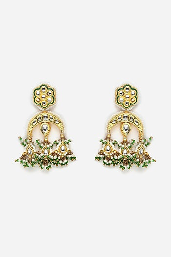 Gold Finish Kundan Polki & Pearl Dangler Earrings