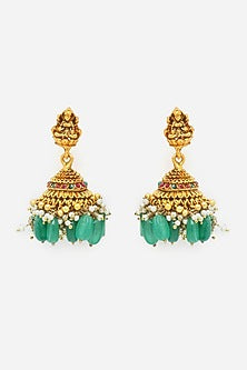 Gold Finish Kundan Polki & Natural Stone Jhumka Earrings