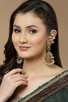 Gold Finish Kundan Polki & Pearl Jhumka Earrings