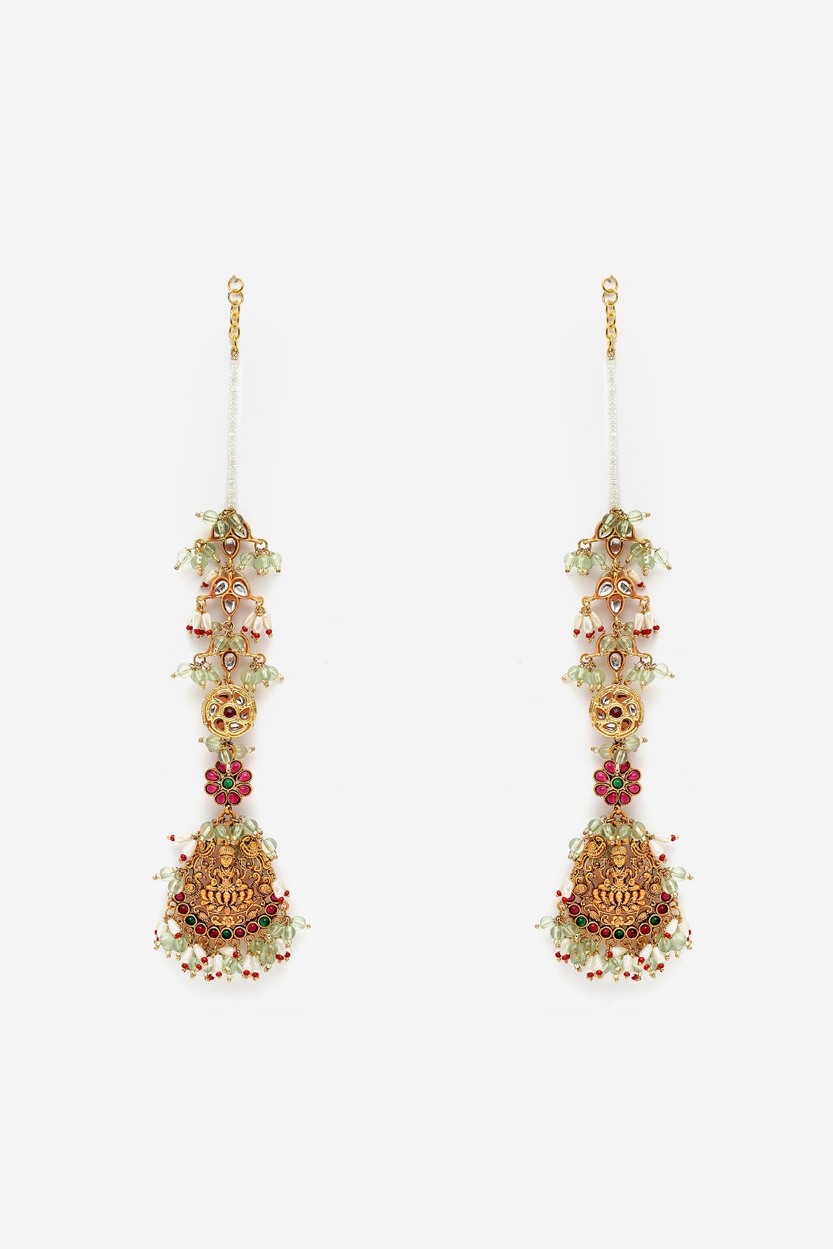 Gold Finish Kundan Polki & Pearl Jhumka Earrings
