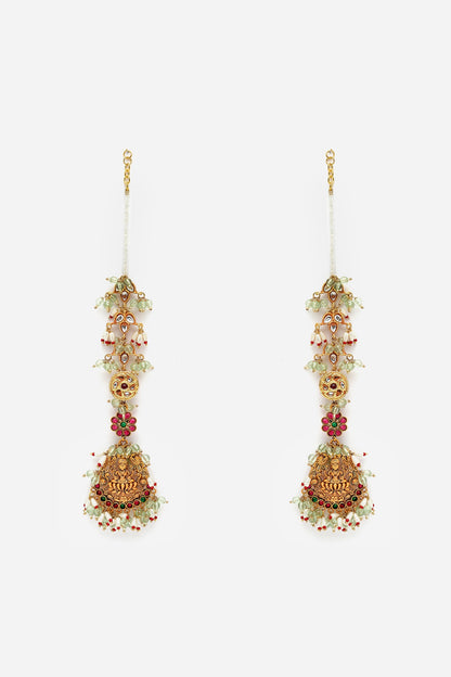 Gold Finish Kundan Polki & Pearl Jhumka Earrings