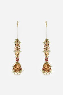 Gold Finish Kundan Polki & Pearl Jhumka Earrings