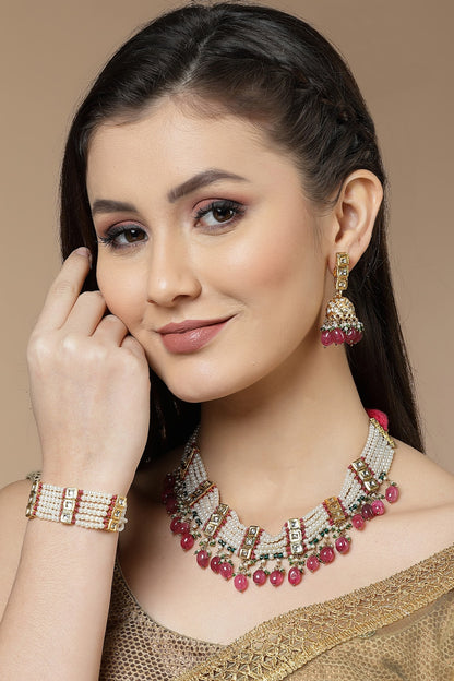 Gold Finish Kundan Polki & American Diamond Jhumka Earrings