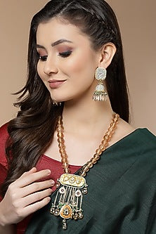 Gold Finish American Diamond & Pearl Jhumka Earrings