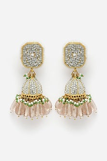 Gold Finish American Diamond & Pearl Jhumka Earrings