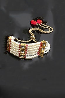 Gold Finish Kundan Polki & Pearl Bracelet