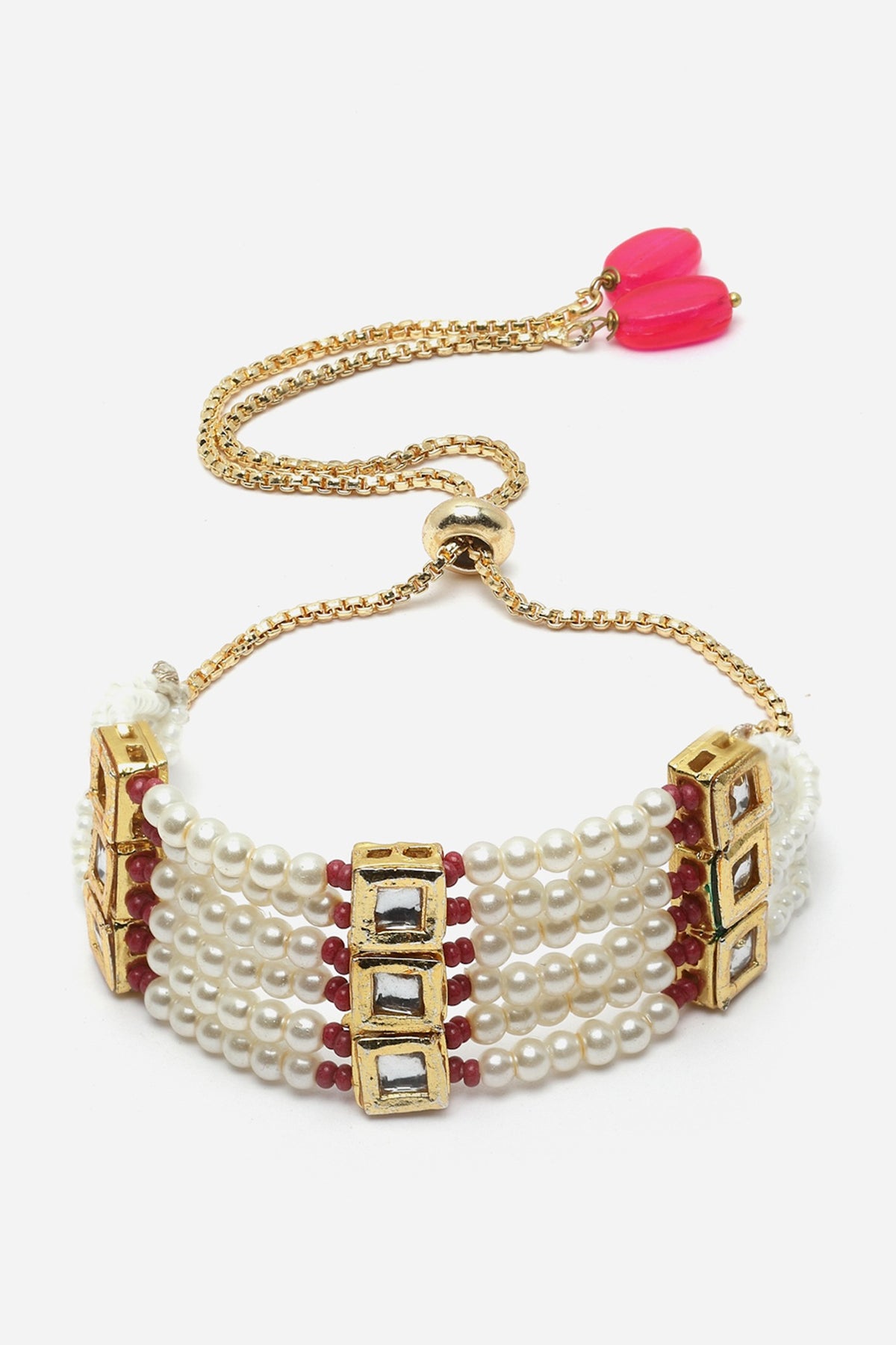 Gold Finish Kundan Polki & Pearl Bracelet