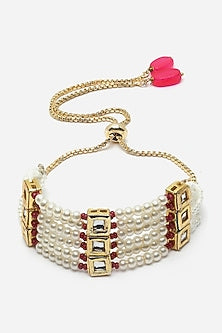 Gold Finish Kundan Polki & Pearl Bracelet
