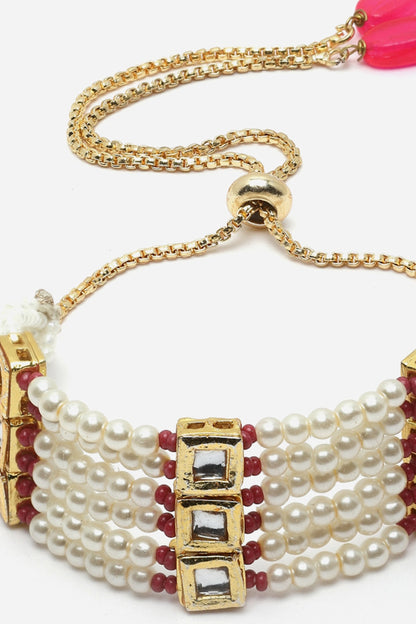 Gold Finish Kundan Polki & Pearl Bracelet