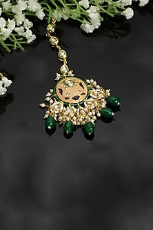 Gold Finish Kundan Polki & Pearl Maangtikka