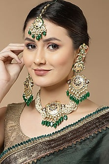 Gold Finish Kundan Polki & Pearl Maangtikka