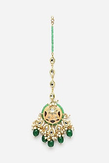 Gold Finish Kundan Polki & Pearl Maangtikka