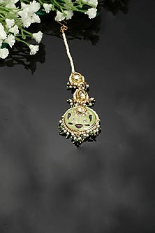 Gold Finish Kundan Polki & Pearl Maangtikka