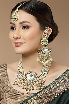 Gold Finish Kundan Polki & Pearl Maangtikka