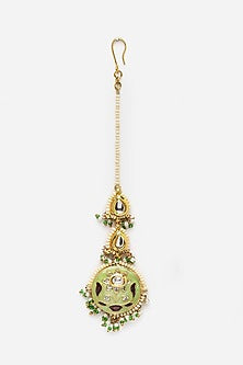 Gold Finish Kundan Polki & Pearl Maangtikka