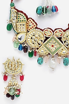 Gold Finish Kundan Polki & American Diamond Necklace Set
