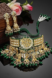 Gold Finish Kundan Polki & Pearl Necklace Set