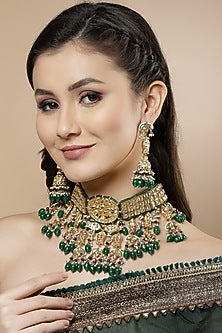 Gold Finish Kundan Polki & Pearl Necklace Set
