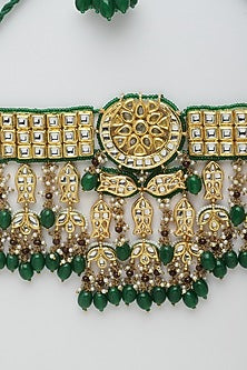 Gold Finish Kundan Polki & Pearl Necklace Set
