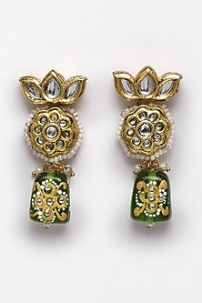 Gold Finish Kundan Polki Dangler Earrings In Sterling Silver